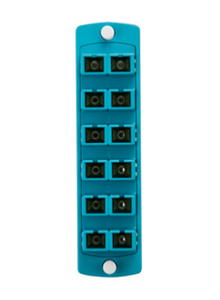 Leviton 5F100-2QC SDX Precision Molded Plate (Aqua), OM3/OM4, Duplex SC, 12 fibers, Zirconia Ceramic Sleeve